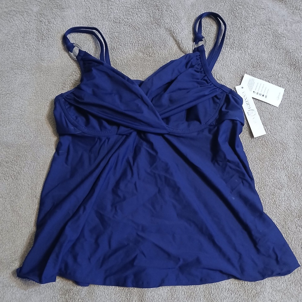 TARA GRINNA SWIM Underwire Tankini Apron Back Navy Adjustable Straps Sz 32-36C‎